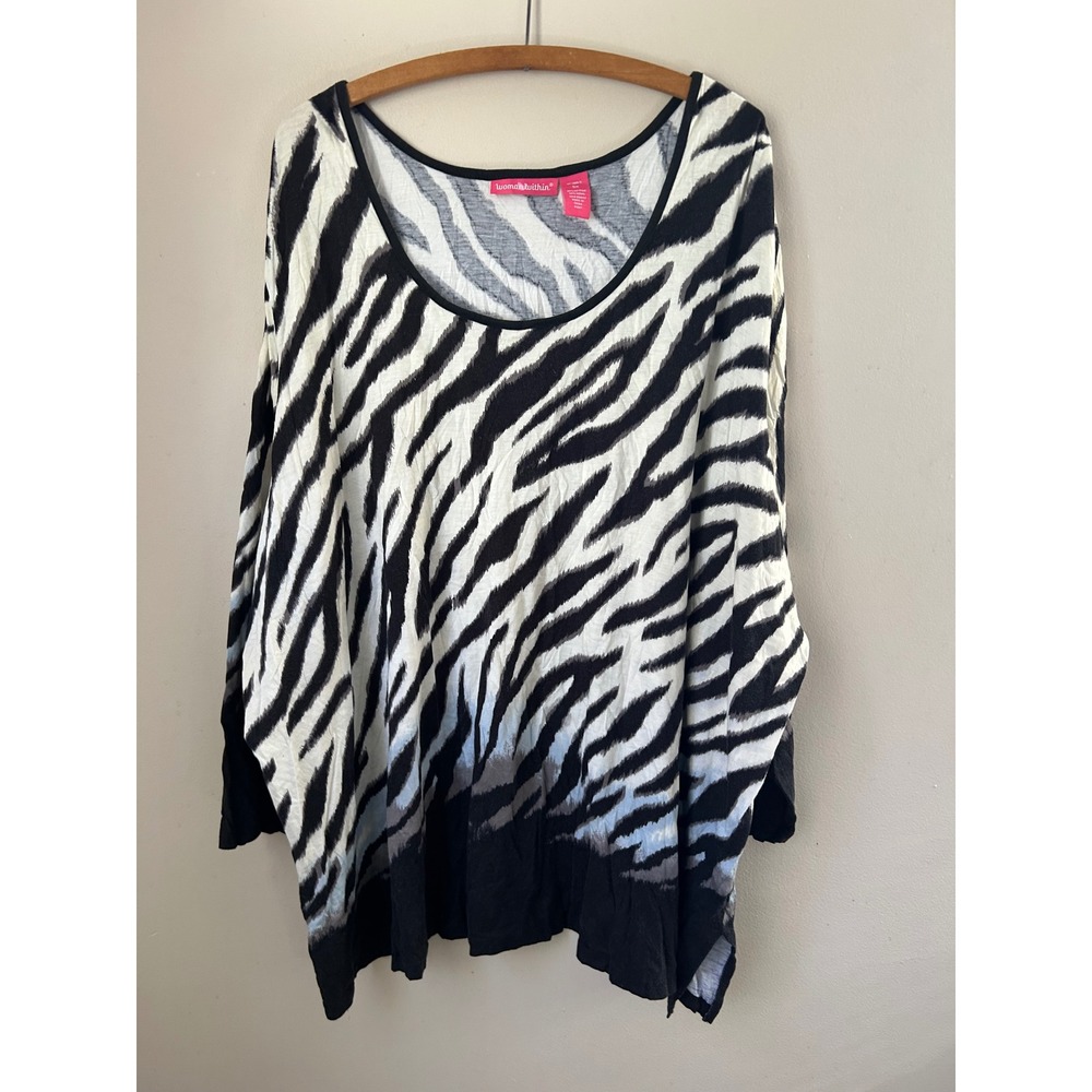 Woman Within 5X Zebra‎ Print Cotton Blend Tunic Top Plus  IndieSleeze Bohi